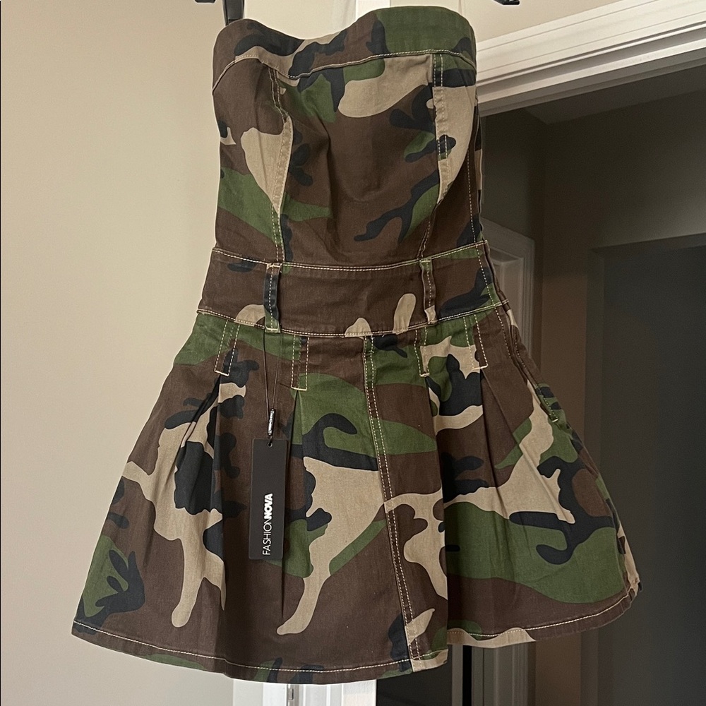 Women’s fashion nova cadet camo mini dress taupe/combo Size Small NWT